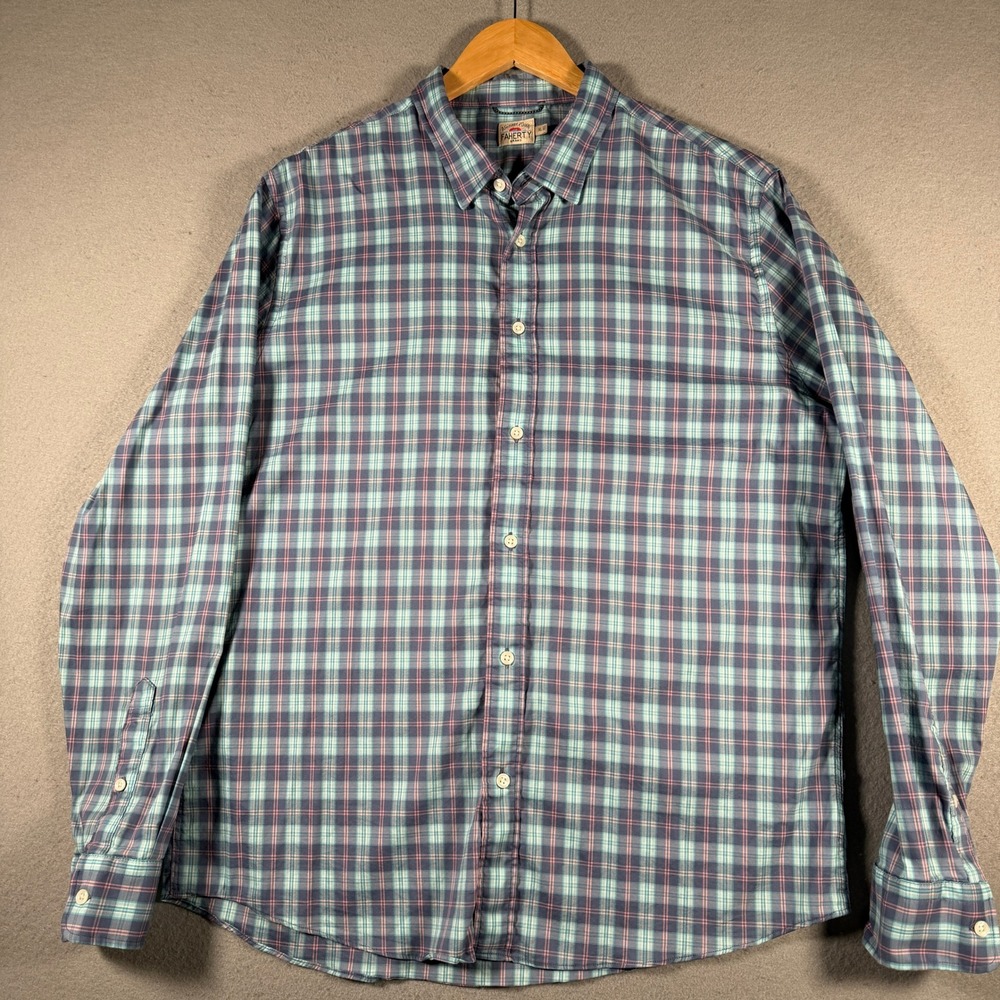 Faherty‎ Brand Mens XL Teal Pink Plaid Long Sleeve Button Down Shirt MWS2030